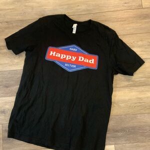 Happy Dads Hard Seltzer Black T-Shirt with Blue Graphic. Size XL